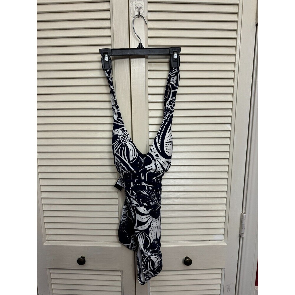 La Blanca NWT At The Playa Cross Back One Piece Swimsuit Blue White Size 10
